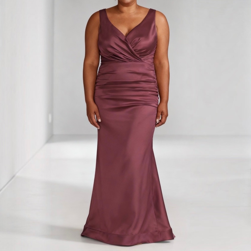 Galina‎ Signature Stretch Satin Ruched Mermaid Dress in Chianti GS290139 size 16